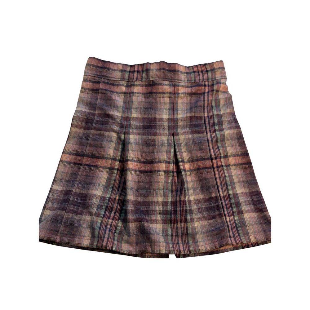 Vintage Plaid Mini Skirt Academic Purple Rust Pleated Back Zipper
